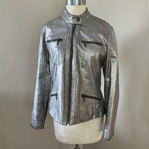 Chico's Metallic Silver Leather Jacket